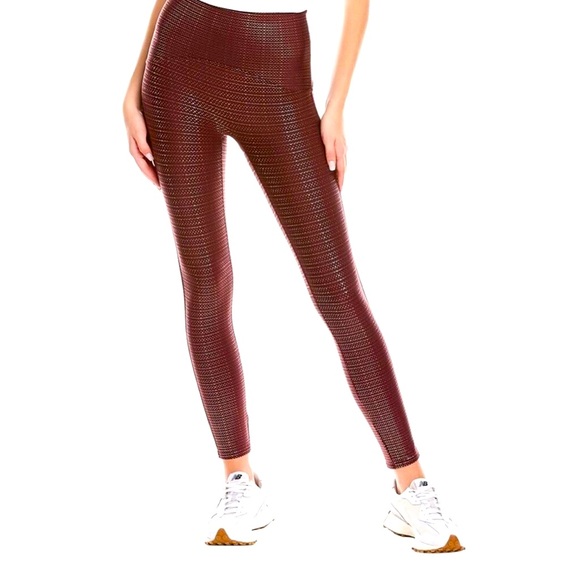 SPANX Active BootyBoost 7/8 Burgundy/Gold Metallic Dot Legging by Sarah BlakeyXS - Picture 3 of 12